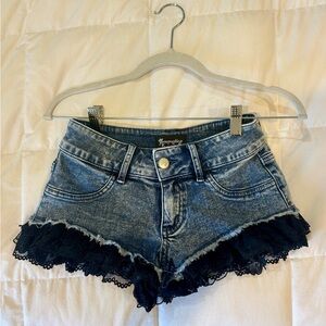 Dollskill Black Lace Trim Denim Shorts Low Rise